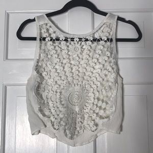 Back embroidered white crop top